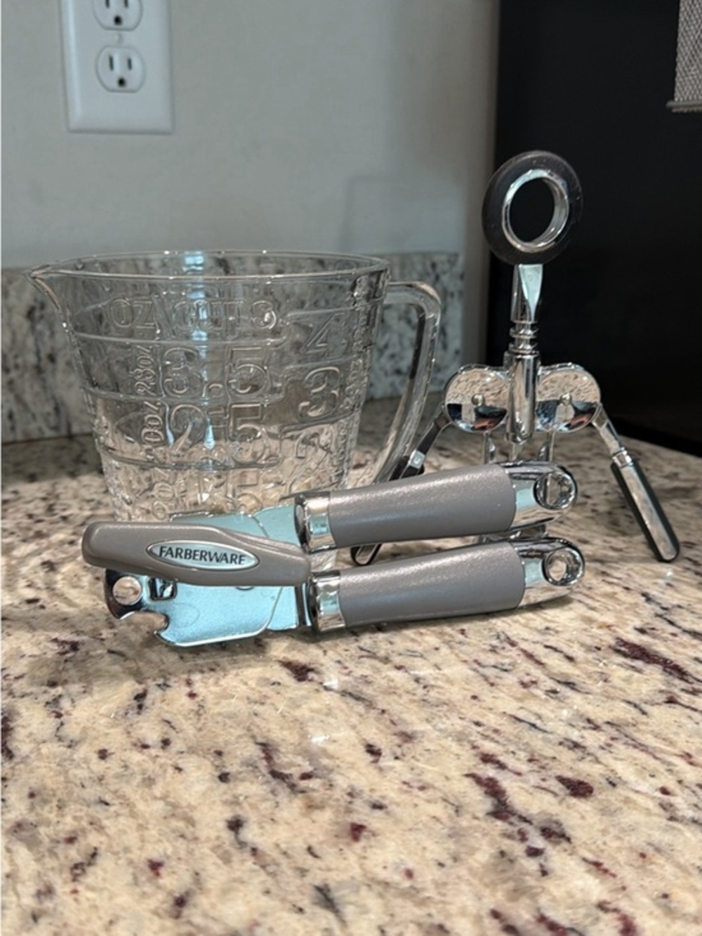 Farberware Gray and Chrome Can Opener with Wing Corkscrew